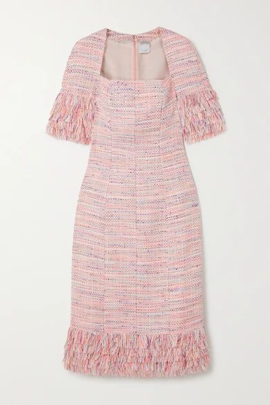 Iris Fringed Tweed Midi Dress - Pink