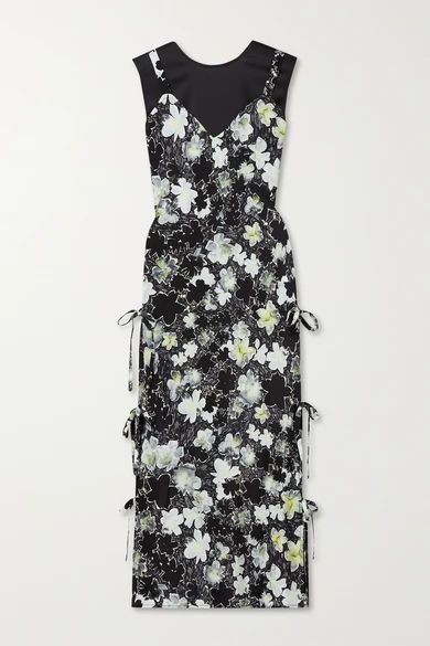 Cecil Layered Floral-print Silk Crepe De Chine And Hammered-satin Midi Dress - Black