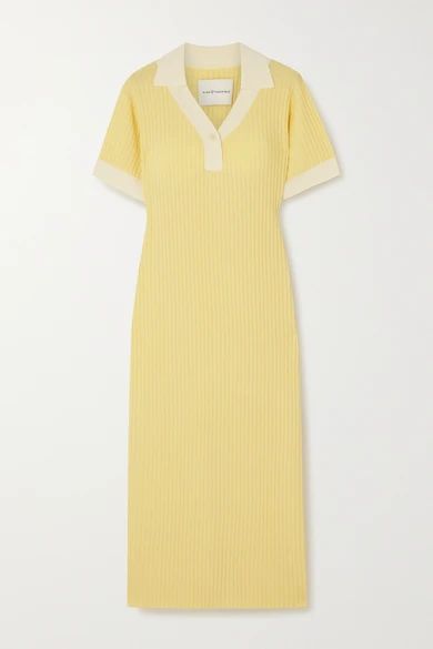 + Net Sustain Two-tone Ribbed Merino Wool Midi Dress - Yellow