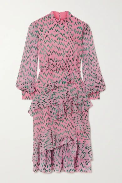 Isa Ruffled Devoré Silk-blend Georgette Midi Dress - Pink