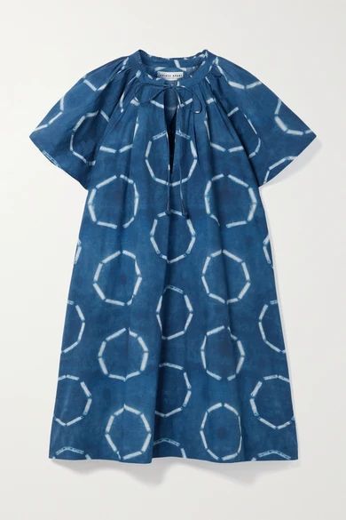 Sur Gathered Tie-dyed Organic Cotton-poplin Mini Dress - Blue