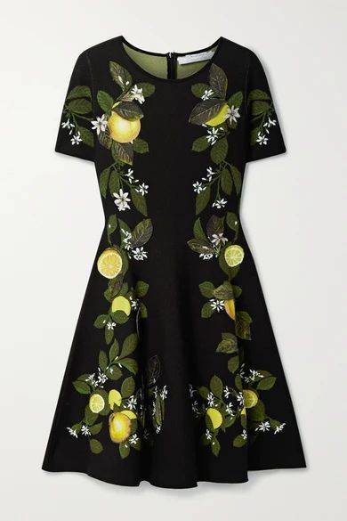 Appliquéd Silk-blend Jacquard Mini Dress - Black