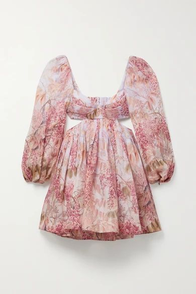 Wild Botanica Open-back Cutout Floral-print Linen And Silk-blend Mini Dress - Pink