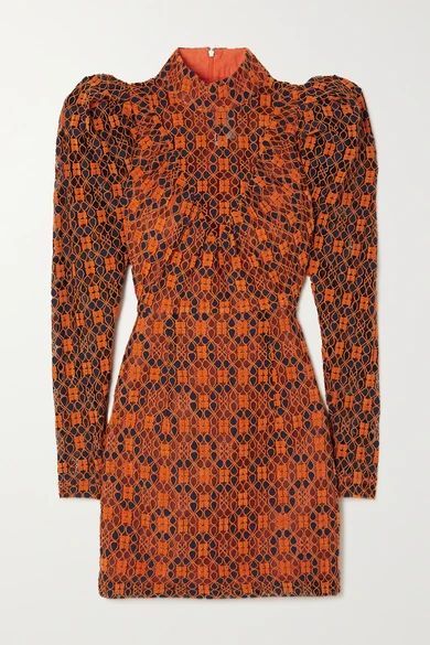 Ida Flocked Lace Mini Dress - Orange