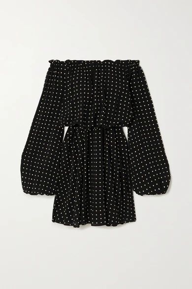 Carly Off-the-shoulder Polka-dot Crepe Mini Dress - Black