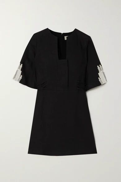Dokos Embroidered Linen Mini Dress - Black