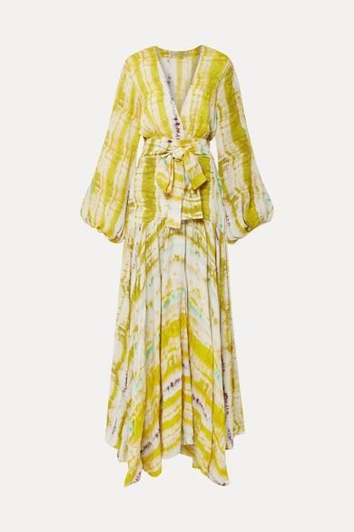 Annmarie Belted Tie-dyed Crepe Maxi Dress - Yellow