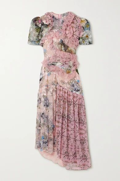 Anzu Floral-print Devoré-satin And Georgette Dress - Baby pink