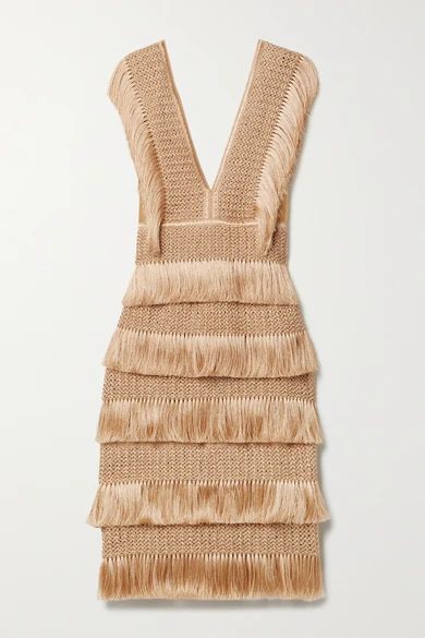 Fringed Knitted Dress - Gold