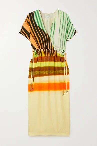 Dorias Drawstring Tie-dyed Striped Faille Midi Dress - Yellow