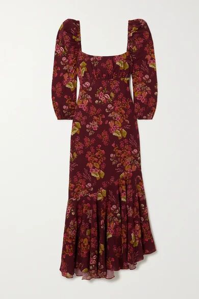 + Net Sustain Floral-print Organic Cotton-blend Dress - Merlot