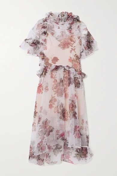 Maemi Asymmetric Ruffled Floral-print Organza Dress - Baby pink
