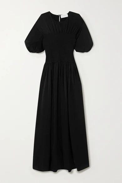 Smocked Crepe Dress - Black