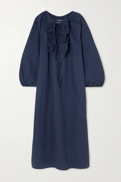 + Net Sustain Gorrion Ruffled Stretch-cotton Satin Maxi Dress - Blue