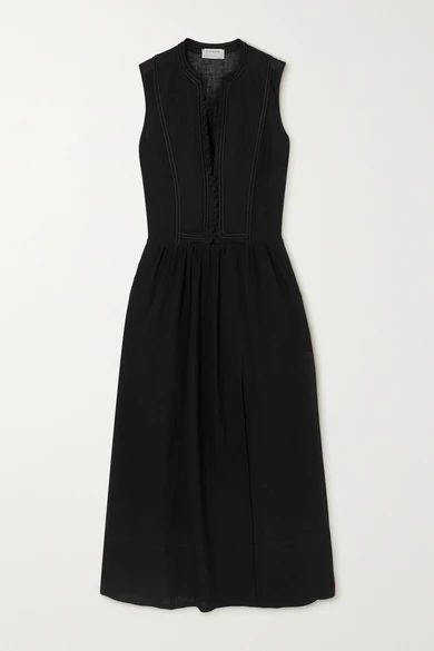 Fermeli Embroidered Linen-blend Midi Dress - Black