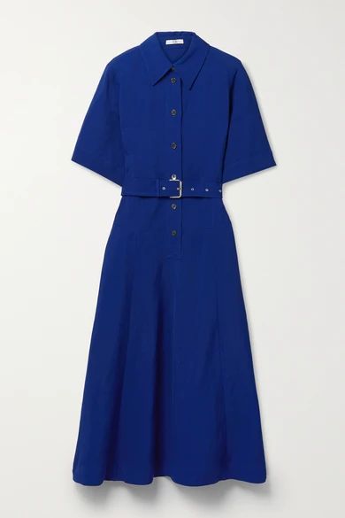 Belted Woven Midi Shirt Dress - Royal blue