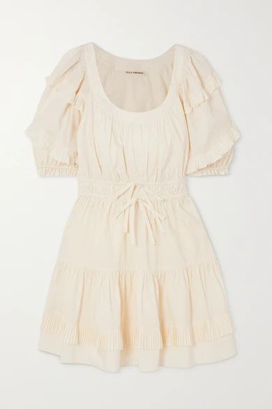 Naomi Ruffled Cotton-poplin Mini Dress - White