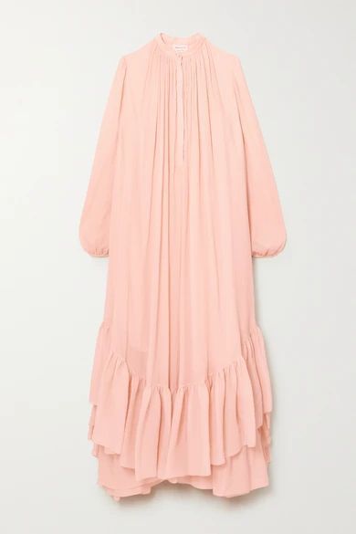 Asymmetric Ruffled Cotton And Silk-blend Crepon Dress - Blush