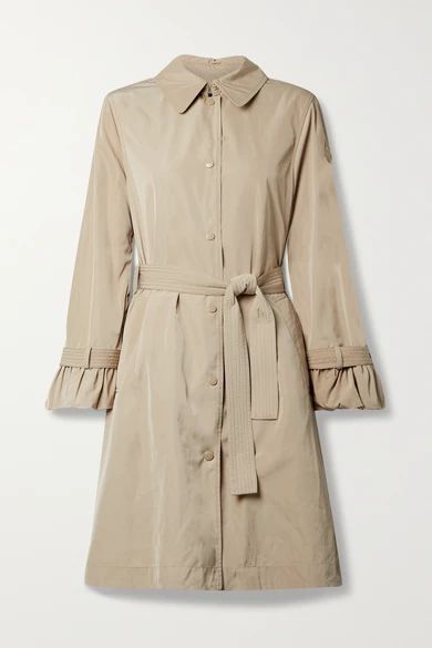 Belted Ruffled Shell Trench Coat - Beige
