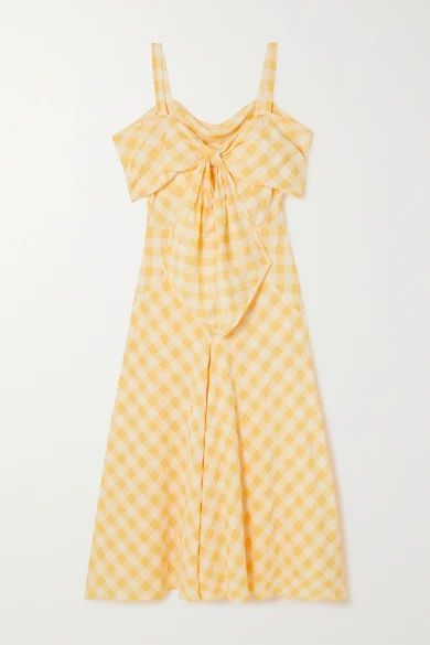Lily Bow-detailed Cold-shoulder Gingham Cotton Midi Dress - Yellow