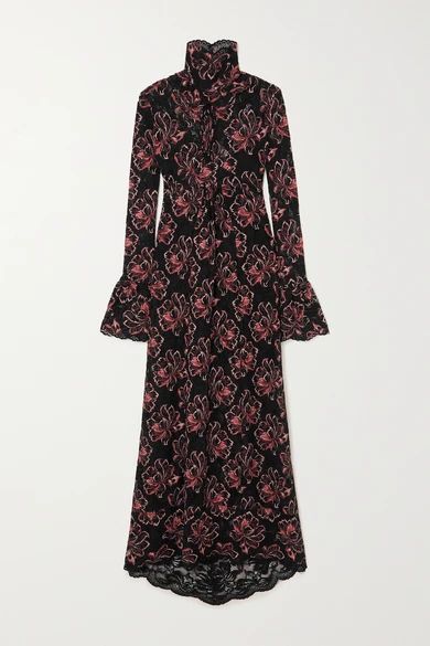 Floral-print Stretch-lace Maxi Dress - Black