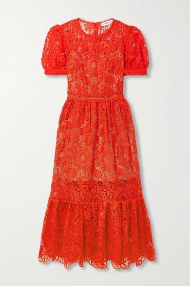 Guipure Lace Midi Dress - Tomato red