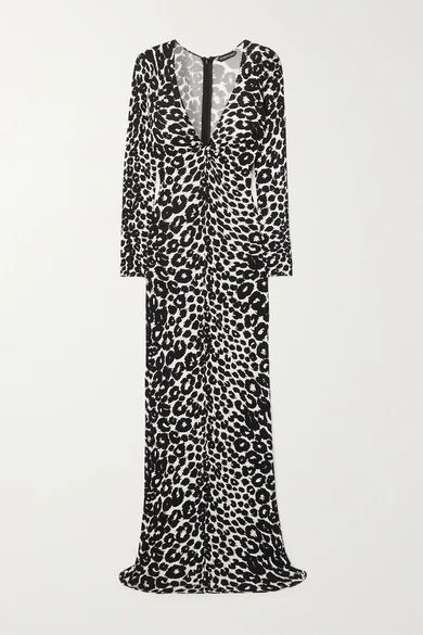 Twist-front Leopard-print Jersey Maxi Dress - Black