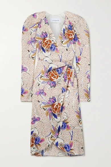 Floral-print Matte-satin Midi Wrap Dress - Cream