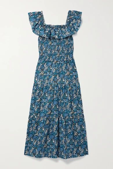 Lissa Liberty Ruffled Floral-print Cotton-voile Midi Dress - Blue