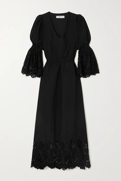 Ariana Broderie Anglaise Cotton-blend Poplin Midi Dress - Black