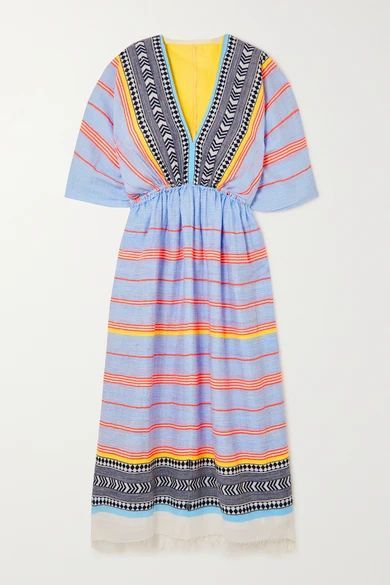 + Net Sustain Neela Fringed Striped Cotton-blend Gauze Maxi Dress - Sky blue
