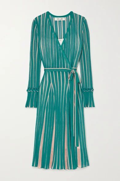 Edeline Striped Knitted Wrap Dress - Teal