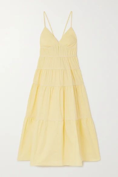 Cleo Tiered Stretch-cotton Midi Dress - Yellow