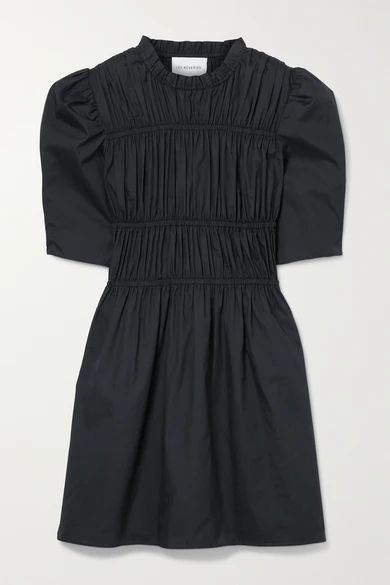 Ruched Cotton-poplin Mini Dress - Black