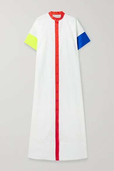Color-block Satin-trimmed Cotton-poplin Shirt Dress - White