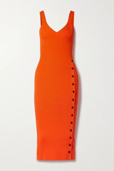 Ribbed-knit Midi Dress - Bright orange