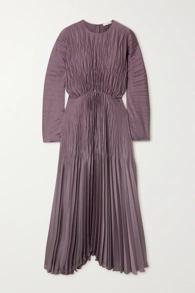 Pleated Crinkled-satin Maxi Dress - Purple