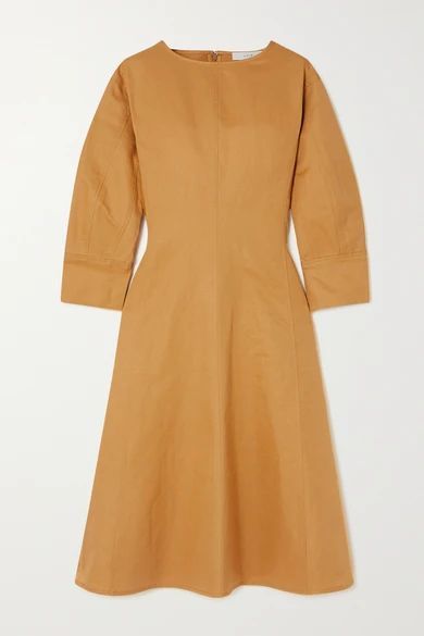 Paneled Linen And Cotton-blend Midi Dress - Orange