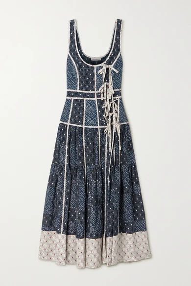 Keira Tie-detailed Printed Satin-crepe Midi Dress - Navy