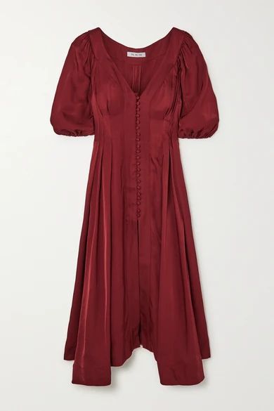 Casablanca Pleated Silk Midi Dress - Burgundy