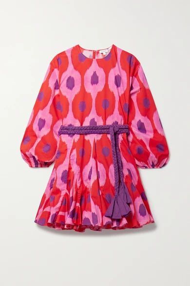 Ella Belted Floral-print Cotton-voile Mini Dress - Pink