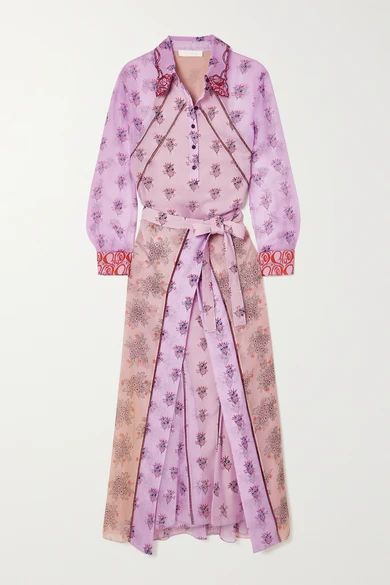Belted Floral-print Silk-chiffon Midi Shirt Dress - Pink