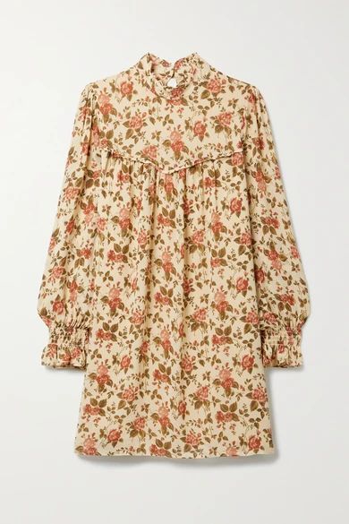 Jourdan Ruffled Floral-print Crepe Mini Dress - Beige
