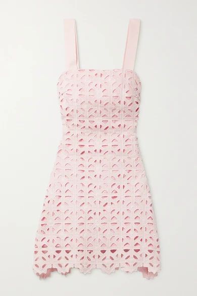 Kira Crocheted Cotton Mini Dress - Pastel pink