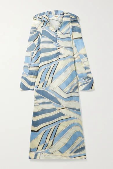 Inga Hooded Printed Cotton-blend Gauze Midi Dress - Blue