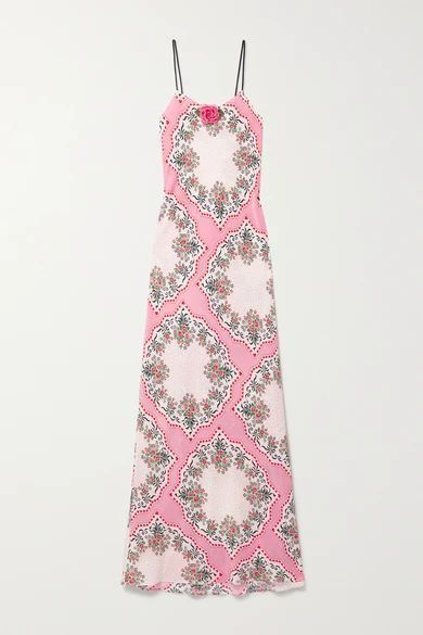 Embellished Printed Silk Crepe De Chine Maxi Dress - Pink