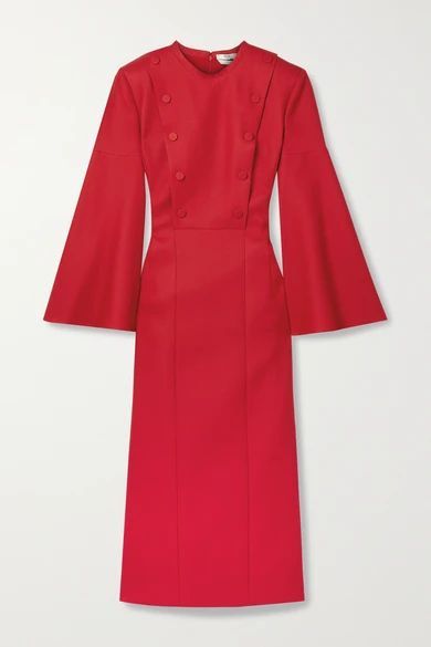 Button-embellished Wool-blend Crepe Midi Dress - Red