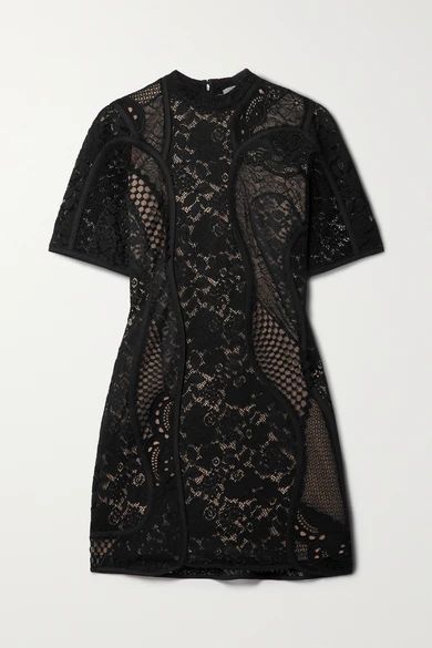 Edith Corded Lace Mini Dress - Black