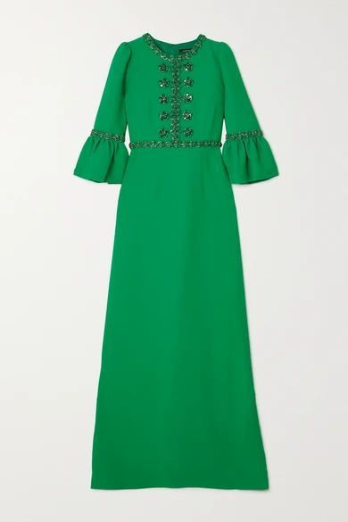 Embellished Crepe Gown - Emerald