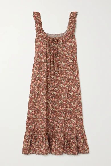 Nymphea Ruffled Floral-print Cotton Midi Dress - Brown